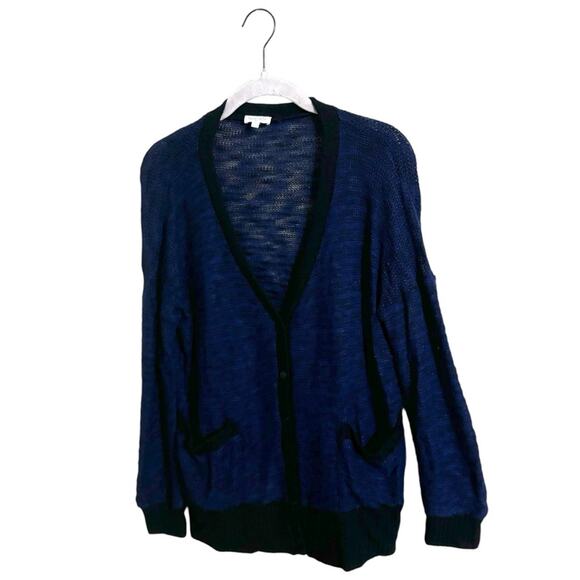 Splendid Blue Black Striped Cardigan Button Semi Sheer Sweater‎ Large - Picture 2 of 6